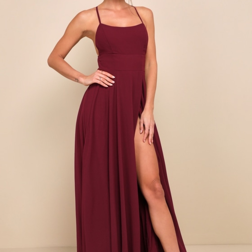 Lulus Dreamy Romance Burgundy Backless Maxi Dress Red - Size XS